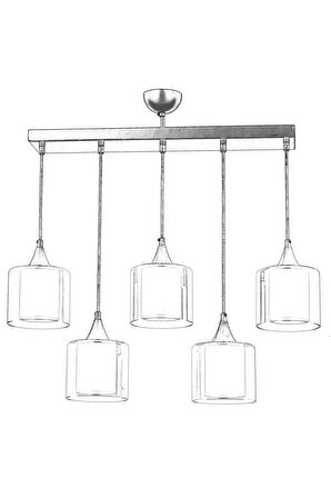AVONNI AV-65233-5Y-BSY-F Siyah Boyalı Modern Avize E27 Metal Cam 75x14cm