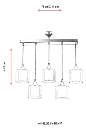 AVONNI AV-65233-5Y-BSY-F Siyah Boyalı Modern Avize E27 Metal Cam 75x14cm