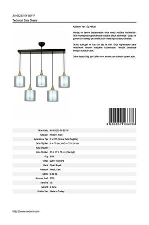 AVONNI AV-65233-5Y-BSY-F Siyah Boyalı Modern Avize E27 Metal Cam 75x14cm