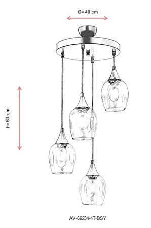 AVONNI AV-65234-4T-BSY Siyah Boyalı Modern Avize E27 Metal Cam 40cm