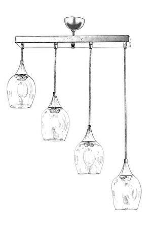 AVONNI AV-65234-4Y-BSY Siyah Boyalı Modern Avize E27 Metal Cam 70x10cm