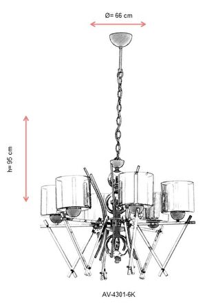 AVONNI AV-60289-6K Krom Kaplama Modern Avize E27 Metal Cam 66cm