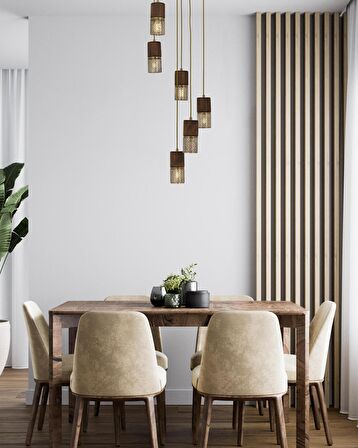 AVONNI AV-60265-6ET Eskitme Kaplama Modern Avize E27 Metal Ahşap 40cm