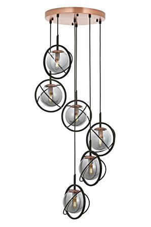 AVONNI AV-60291-6T-BSY Siyah Boyalı Modern Avize E14 Metal Cam 40cm