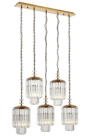 AVONNI AV-60298-5EY Eskitme Kaplama Klasik Avize E27 Metal Kristal 80x10cm