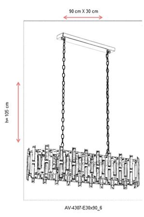 AVONNI AV-60303-E30X90 Eskitme Kaplama Klasik Avize E14 Metal Kristal 90x30cm