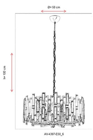 AVONNI AV-60303-E50 Eskitme Kaplama Klasik Avize E14 Metal Kristal 50cm