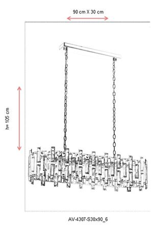 AVONNI AV-60303-S30X90 Sarı Kaplama Klasik Avize E14 Metal Kristal 90x30cm