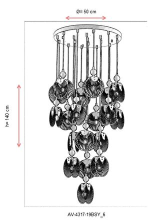 AVONNI AV-60313-19BSY Siyah Boyalı Modern Avize E27 Metal 50cm