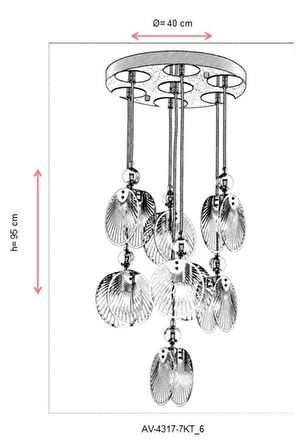 AVONNI AV-60313-7KT Krom Kaplama Modern Avize E27 Metal 40cm