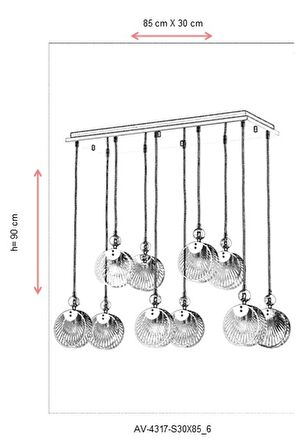 AVONNI AV-60313-S30X85 Sarı Kaplama Modern Avize E27 Metal 85x30cm
