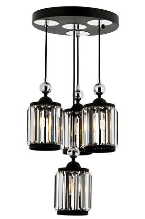 AVONNI AV-60314-4T-BSY Siyah Boyalı Modern Avize E27 Metal Kristal 35cm