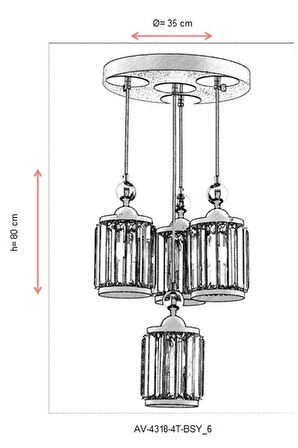 AVONNI AV-60314-4T-BSY Siyah Boyalı Modern Avize E27 Metal Kristal 35cm