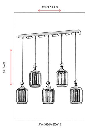 AVONNI AV-60314-5Y-BSY Siyah Boyalı Modern Avize E27 Metal Kristal 80x8cm
