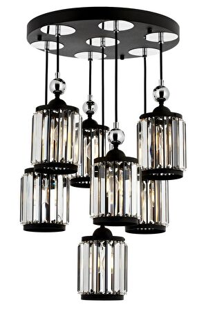 AVONNI AV-60314-7T-BSY Siyah Boyalı Modern Avize E27 Metal Kristal 45cm