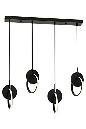 AVONNI AV-60370-4Y-BSY Siyah Boyalı Modern Avize LED Metal Ahşap Pleksi 80x12cm