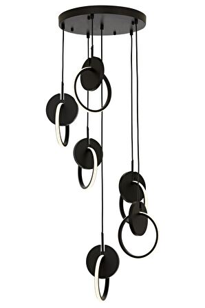 AVONNI AV-60370-6T-BSY Siyah Boyalı Modern Avize LED Metal Ahşap Pleksi 40cm