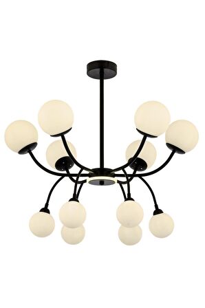 AVONNI AV-60386-12BSY Siyah Boyalı Modern Avize G9 Metal Cam 85cm
