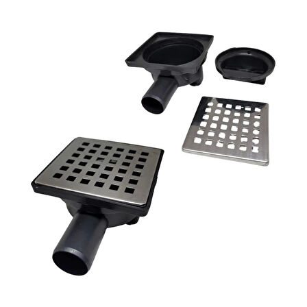 10x10 cm Yer Süzgeci – 32 mm Yandan Çıkışlı Paslanmaz Izgaralı