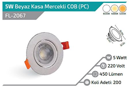 5W led DOWNLİGHT ARMATÜR BEYAZ MERCEKLİ COP PC KASA GÜNIŞIĞI 3200K