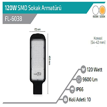 120W SMD LEDLİ SOKAK ARMATÜRÜ BEYAZ