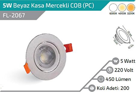 5W led DOWNLİGHT ARMATÜR BEYAZ KASA MERCEKLİ COP PC BEYAZ IŞIK 6500K