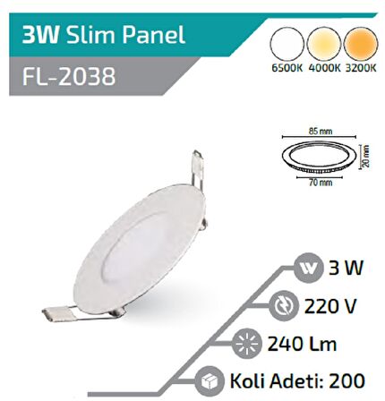 3W YUVARLAK LED PANEL ILIKBEYAZ (4000K)