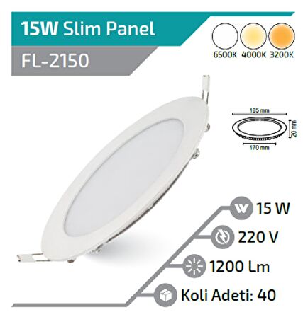 15W YUVARLAK LED PANEL ILIKBEYAZ 4000K