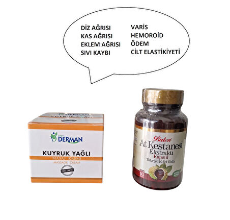 KUYRUK YAĞLI KREM 100 ml +AT KESTANESİ EKSTRAT 60 KAPSÜL (DİZ AĞRISI -EKLEM AĞRISI)