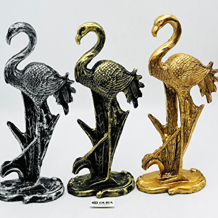 Polyester Gümüş Büyük Flamingo Biblo 46 cm