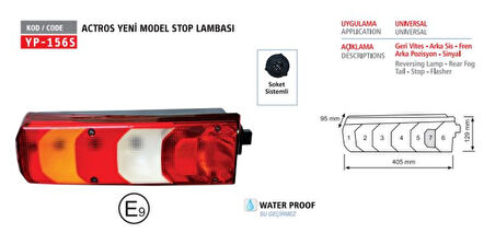 Mercedes Truck Stop Lambası Sol Soketli Plakalı Mercedes Actros Mp4-Mp5 / Arocs / Antos / Atego 3 - Yuceplast Yp-156 S L