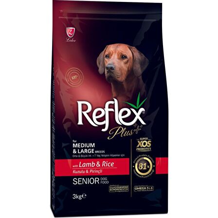 Reflex Plus Kuzu Etli-Pirinçli Orta - Büyük Irk Yetişkin Kuru Köpek Maması 3 kg