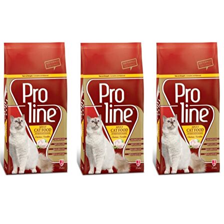 Pro Line Cat Adult Tavuklu Tavuklu Yetişkin Kedi Maması 1,5 Kg 3 Adet