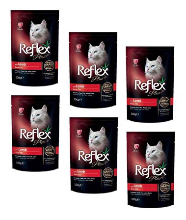 Reflex Plus Pouch Kuzu Etli Gravy Soslu Kedi Yaş Mama 100 Gr (6 ADET)