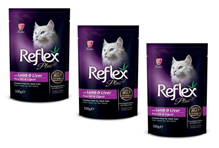 Reflex Plus Pouch Kuzu Etli ve Ciğerli Jöleli Kedi Yaş Mama 100 Gr (3 ADET)