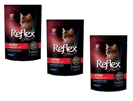 Reflex Plus Pouch Kitten Kuzu Etli Soslu Yavru Kedi Yaş Mama 100 Gr (3 ADET)