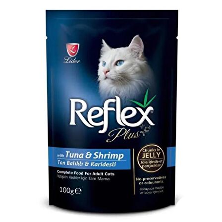 Reflex Plus Pouch Jelly Tuna Ton Balıklı ve Karidesli Jöleli Kedi Yaş Mama 100 Gr