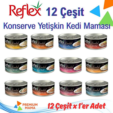 Reflex Plus Yetişkin Kediler İçin Konserve Mama 70 Gr x 12 Çeşit (Toplam 12 Adet)