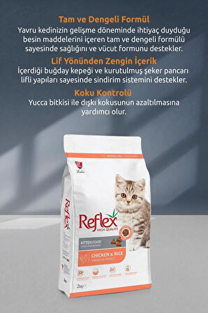 Reflex Kitten Tavuklu Pirinçli Yavru Kedi Maması 2 Kg X 2 Adet