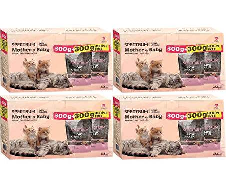 Spectrum Low Grain Mother & Baby Kuzu Etli ve Pirinçli Kedi Maması 300 Gr + 300 Gr (2li Kutu)*4 Adet