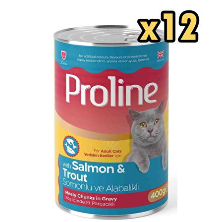 Proline Sos İçinde Parça Somonlu ve Alabalıklı Yetişkin Kedi Konservesi 400gr x 12 Adet