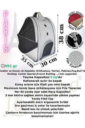 La Vista Yırtılmaz Fileli Paris Kedi, Küçük Köpek Sırt Taşıma Çantası Siyah 32-26-40cm