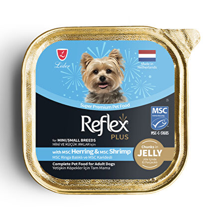 Reflex Plus Jöle İçinde Ringa Balığı ve Karidesli Küçük Irk Köpek Konservesi 85gr