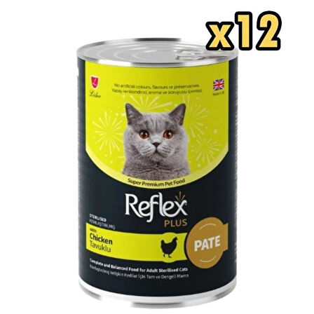 Reflex Plust Pate İçinde Et Parçacıklı Tavuklu Kısırlaştırılmış Kedi Konservesi 395 Gr x 12 Adet
