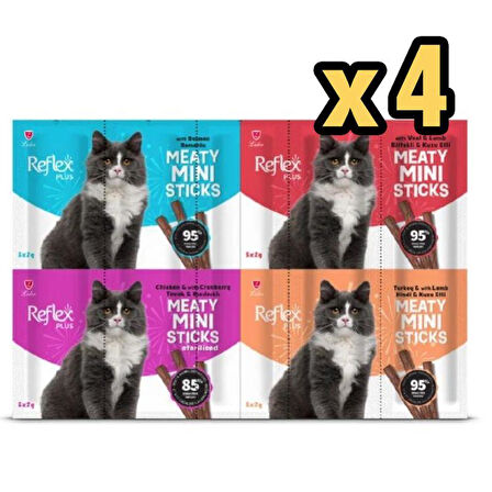 Reflex Plus Mini Mix Somonlu Kuzu Etli Biftekli Kisir Tavuk Kedi Ödülleri 20 x 2 gr  x 4 Adet