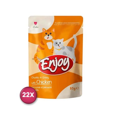 Enjoy Pouch Sos İçinde Et Parçacıklı Tavuklu Yetişkin Kedi Konservesi 85 Gr x 22 Adet