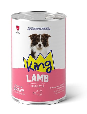 King Sos İçerisinde Et Parçacıklı Kuzu Etli Köpek Konservesi 400 Gr