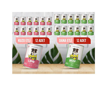 King Sos İçerisinde Et Parçacıklı Kuzu Etli ve Dana Etli Köpek Konservesi 400 Gr*24 Adet