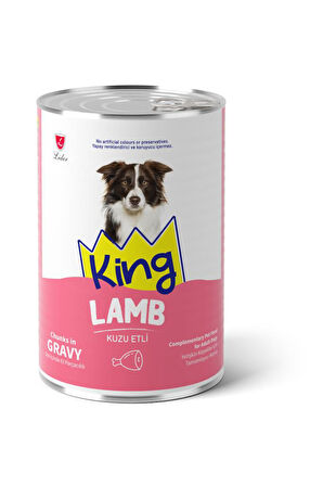King Sos İçerisinde Et Parçacıklı Kuzu Etli Köpek Konservesi 400 G x 12 Adet