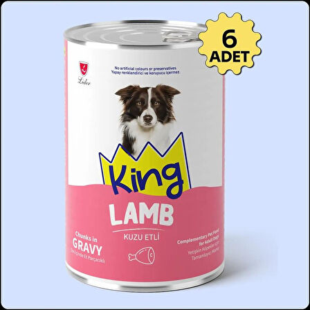 King Sos İçerisinde Et Parçacıklı Kuzu Etli Köpek Konservesi 400 Gr*6 ADET